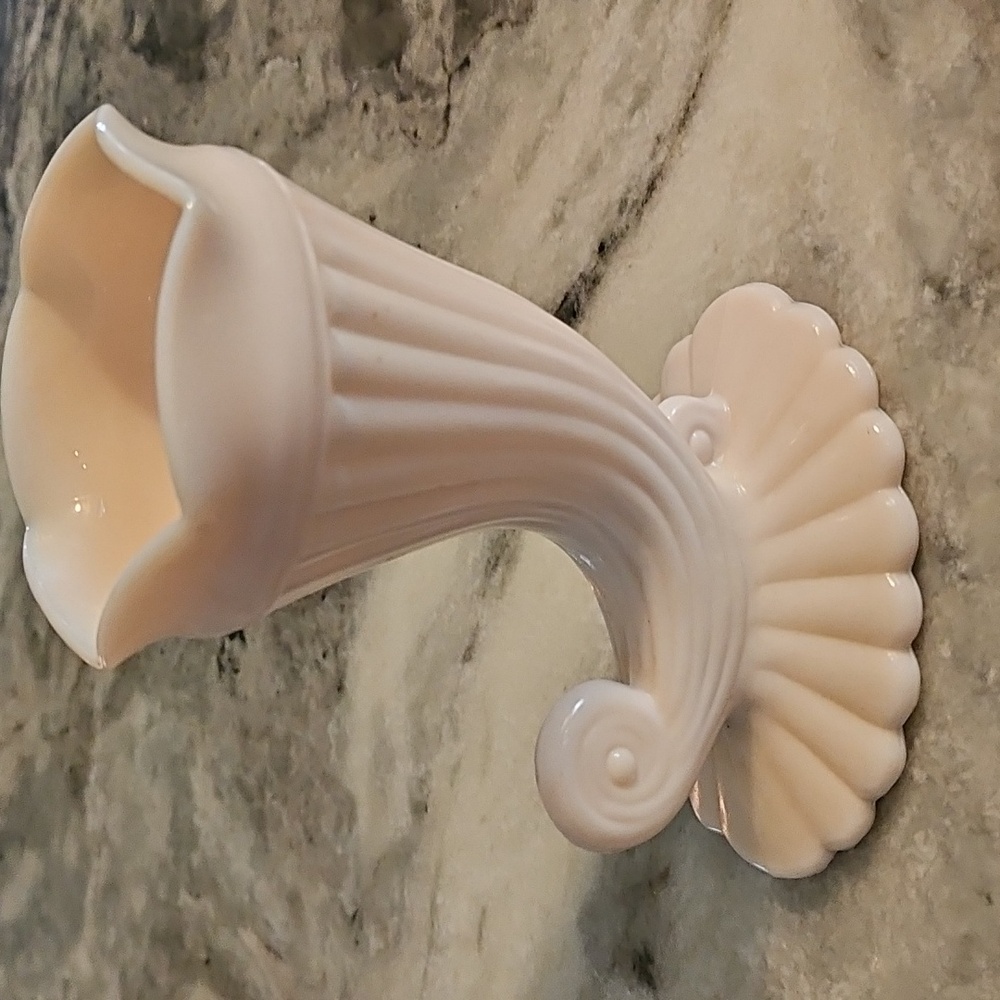 Jeanette Pink Milk Glass Cornucopia Vase - Picture 3 of 6